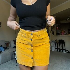 NOBO - Mustard yellow/orange corduroy high rise button up skirt